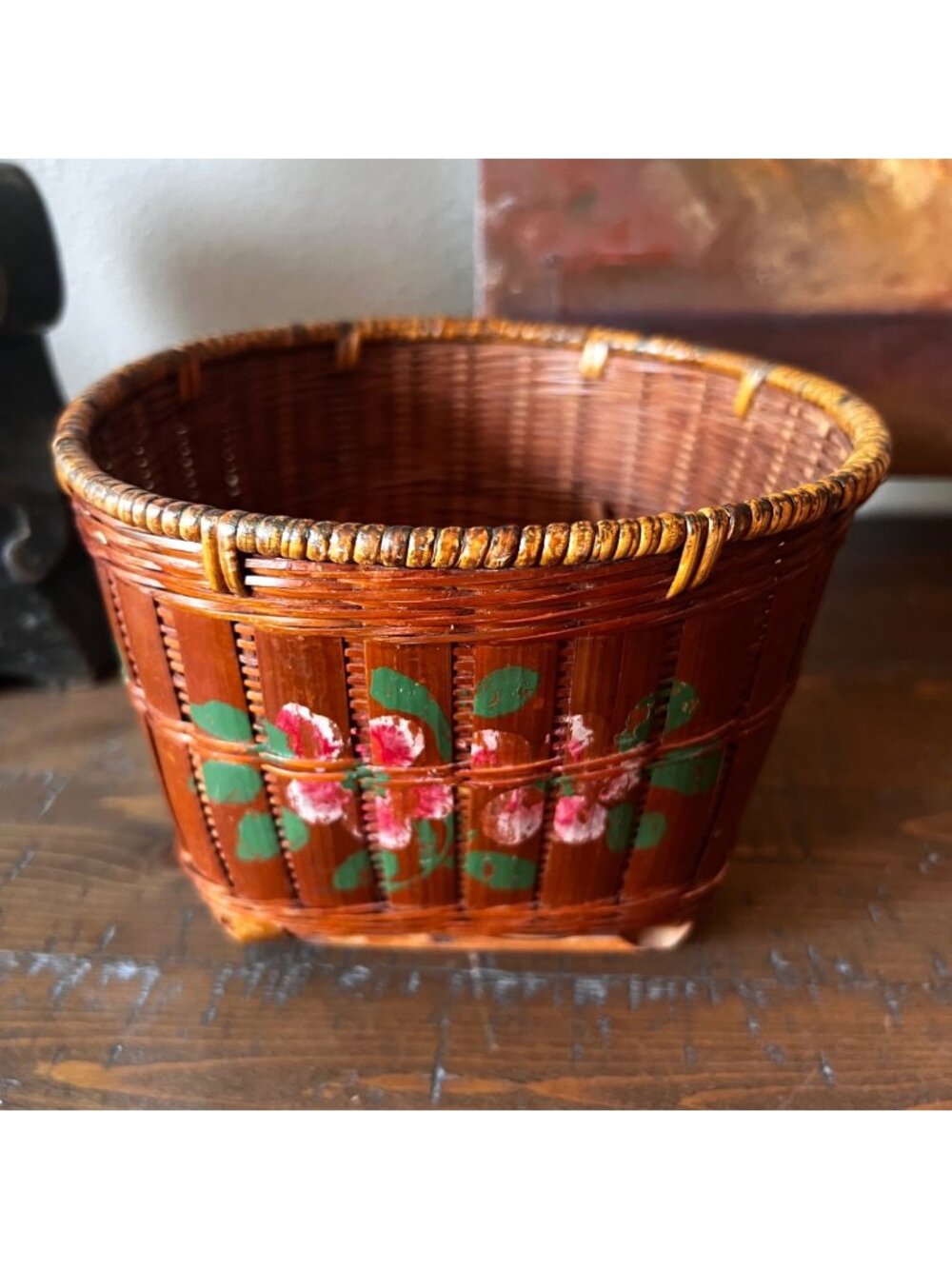 Antique Sally Patchin Style Chinese Bamboo Basket